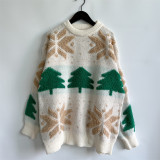 Autumn & Winter Christmas Tree Jacquard Round Neck Long Sleeve Knitted Pullover Sweater