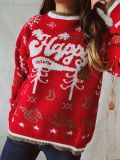 Autumn & Winter Round Neck Long Sleeve Color Block Letter Snowflake Christmas Knitted Pullover Sweater