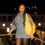 Women's Autumn & Winter Solid Color Casual Loose Cowl Neck Knitted Mid-Long Sleeve Dress