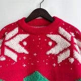 Autumn & Winter Christmas Tree Jacquard Round Neck Long Sleeve Knitted Pullover Sweater