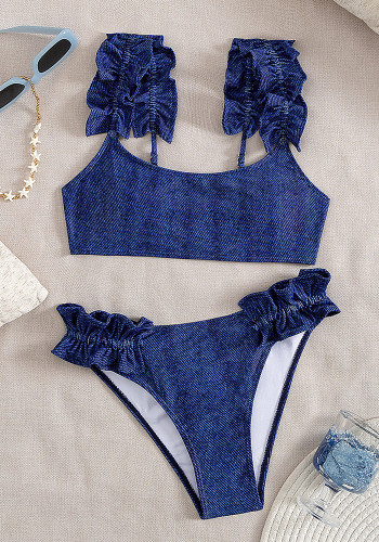 Strap Sleeveless Mid-Waist Bikini Sexy Two-Piece Swimsuit for Women