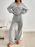 Women's Autumn & Winter Button Coat & Wide-Leg Pants Casual Set