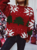 Autumn & Winter Christmas Tree Jacquard Round Neck Long Sleeve Knitted Pullover Sweater