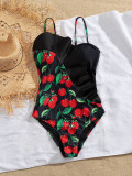 Strap One-Piece Swimsuit Women's Ruffled Triangle Bottom Printed Swimwear