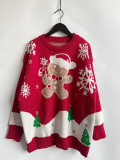 Christmas Sweater Snowman Pattern Round Neck Long Sleeve Knitted Pullover New Year Top