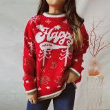 Autumn & Winter Round Neck Long Sleeve Color Block Letter Snowflake Christmas Knitted Pullover Sweater