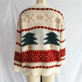 Women's Casual Round Neck Knitted Christmas Cartoon Jacquard Holiday New Year Sweater