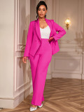 V-Neck Beaded Slim Waist Long Sleeve Blazer & High-Waist Straight Pants Two-Piece Set