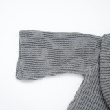 Women's Autumn & Winter Solid Color Casual Loose Cowl Neck Knitted Mid-Long Sleeve Dress