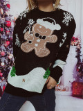 Christmas Sweater Snowman Pattern Round Neck Long Sleeve Knitted Pullover New Year Top