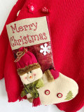 Loose Christmas Sweater Oversized Christmas Stocking Snowman Pocket Decorated Red New Year Sweater for Women