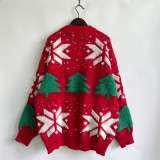 Autumn & Winter Christmas Tree Jacquard Round Neck Long Sleeve Knitted Pullover Sweater