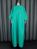 African Loose V-Neck Batwing Long Sleeve Pleated Slim Waist Fashion Party Maxi Dress