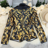 Printed Long Sleeve Professional Chic Blazer Jacket