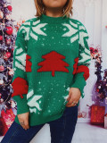 Autumn & Winter Christmas Tree Jacquard Round Neck Long Sleeve Knitted Pullover Sweater