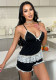 Strap Pajama Shorts Set V-Neck Lace Patchwork Sexy Loungewear Set