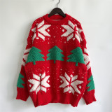 Autumn & Winter Christmas Tree Jacquard Round Neck Long Sleeve Knitted Pullover Sweater