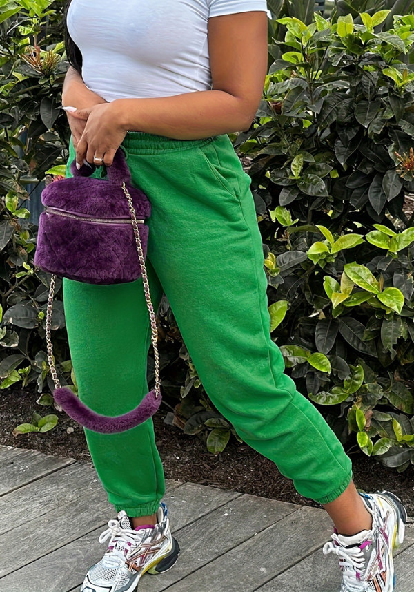 Plus Size Women's Elegant Solid Color Fashion Elastic Drawstring Waist Casual Pants