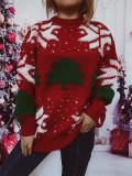 Autumn & Winter Christmas Tree Jacquard Round Neck Long Sleeve Knitted Pullover Sweater