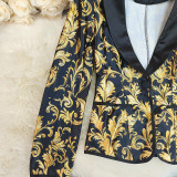 Printed Long Sleeve Professional Chic Blazer Jacket