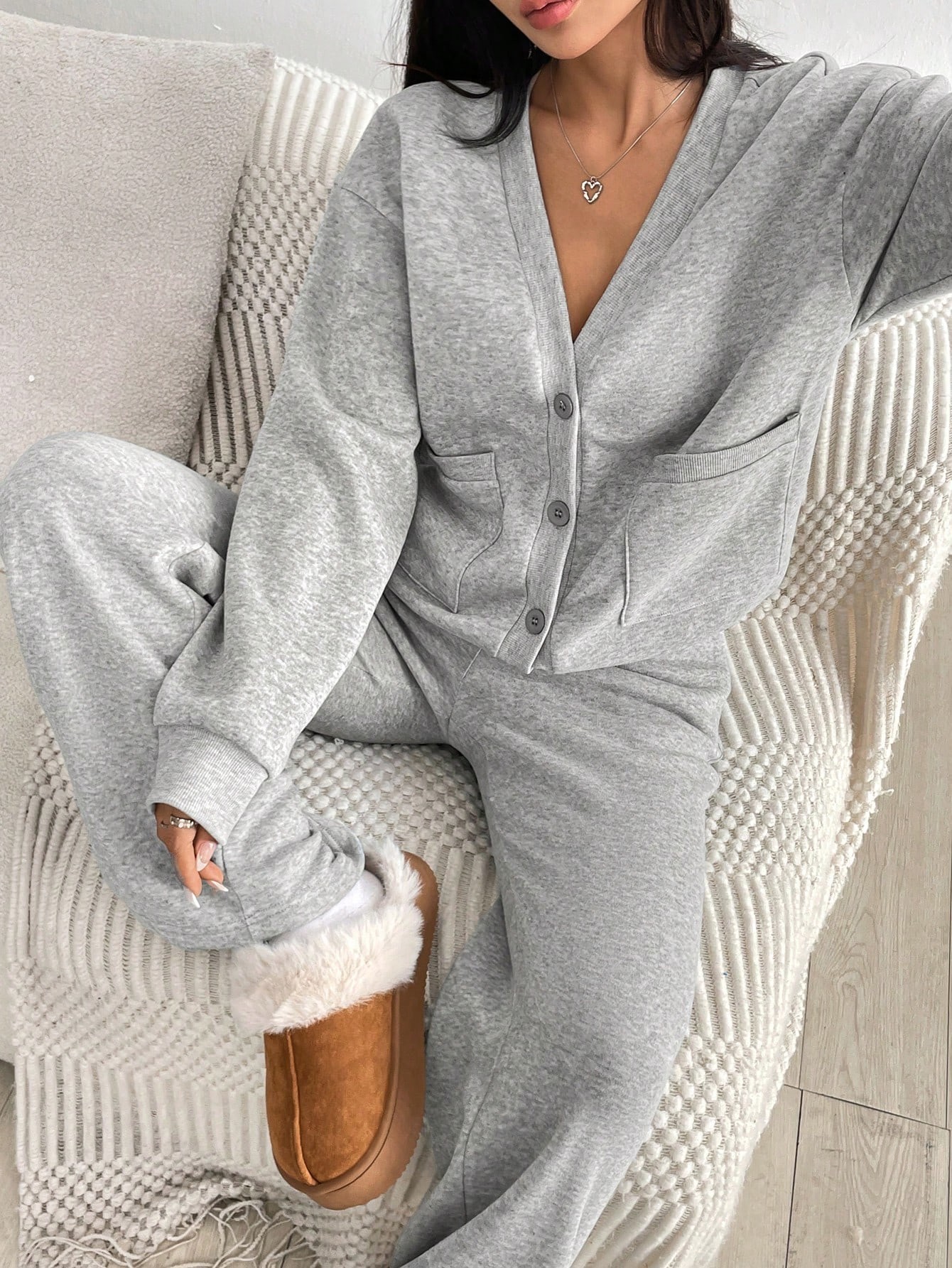 Women's Autumn & Winter Button Coat & Wide-Leg Pants Casual Set