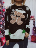 Christmas Sweater Snowman Pattern Round Neck Long Sleeve Knitted Pullover New Year Top