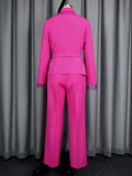 V-Neck Beaded Slim Waist Long Sleeve Blazer & High-Waist Straight Pants Two-Piece Set