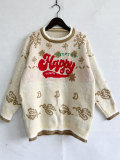 Autumn & Winter Round Neck Long Sleeve Color Block Letter Snowflake Christmas Knitted Pullover Sweater