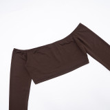 Women's Autumn Off-Shoulder Crop Top & High-Waist Hollow Out Pants Set