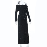 Beaded Off-Shoulder Dress Autumn Chic Slim Evening Gown