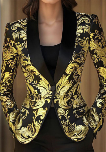Printed Long Sleeve Professional Chic Blazer Jacket