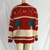 Women's Casual Round Neck Knitted Christmas Cartoon Jacquard Holiday New Year Sweater