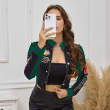 Women's Autumn Fashion Slim Fit Patchwork Stand Collar Baseball Jacket