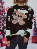 Christmas Sweater Snowman Pattern Round Neck Long Sleeve Knitted Pullover New Year Top