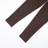 Women's Autumn Off-Shoulder Crop Top & High-Waist Hollow Out Pants Set