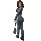 Women's Solid Velvet Casual Zip Top Wide Leg Pants Two Piece Tracksuit