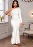 Fashion Elegant One-Shoulder Long Sleeve Dress Ruffled Slim Mermaid Evening Gown