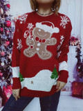 Christmas Sweater Snowman Pattern Round Neck Long Sleeve Knitted Pullover New Year Top