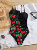 Strap One-Piece Swimsuit Women's Ruffled Triangle Bottom Printed Swimwear