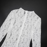Autumn Sexy Lace See-Through Tight Fitting Long Sleeve Zipper Jumpsuit