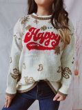 Autumn & Winter Round Neck Long Sleeve Color Block Letter Snowflake Christmas Knitted Pullover Sweater