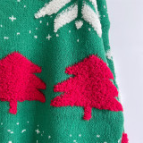 Autumn & Winter Christmas Tree Jacquard Round Neck Long Sleeve Knitted Pullover Sweater