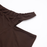 Women's Autumn Off-Shoulder Crop Top & High-Waist Hollow Out Pants Set