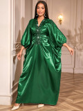 V-Neck Patchwork Sequin Bat Sleeve Gown Pleated Slim Waist Loose African Formal Party Evening Dress