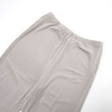 Women's Autumn & Winter Solid Color Casual Slash Shoulder One-Shoulder Lantern Long Sleeve Bell Bottom Pants Set