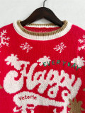 Autumn & Winter Round Neck Long Sleeve Color Block Letter Snowflake Christmas Knitted Pullover Sweater