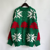 Autumn & Winter Christmas Tree Jacquard Round Neck Long Sleeve Knitted Pullover Sweater