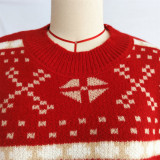 Women's Casual Round Neck Knitted Christmas Cartoon Jacquard Holiday New Year Sweater
