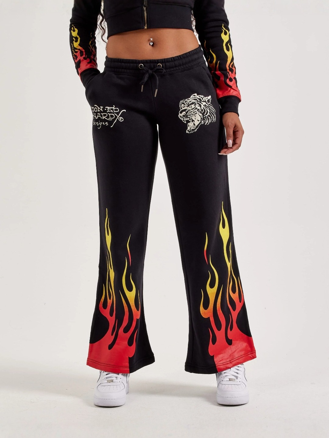 Women Printed Cropped Hoodies and Sweatpants Two-Piece Set
