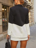 Women Long-Sleeved Colorblock Patchwork Blazer and Pants Two-Piece Set